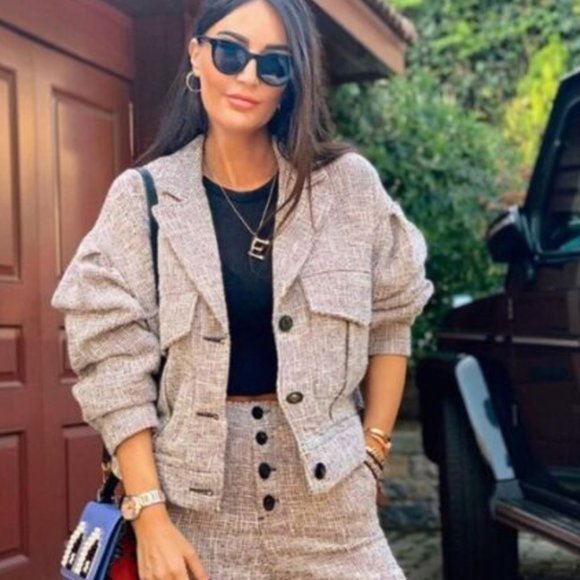 Zara Tweed Puff Sleeve Belted Jacket Small - Picture 1 of 12